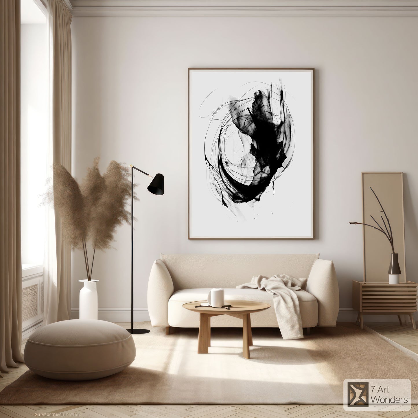 Monochrome Kinetic Ink Swirls Art