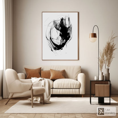 Monochrome Kinetic Ink Swirls Art