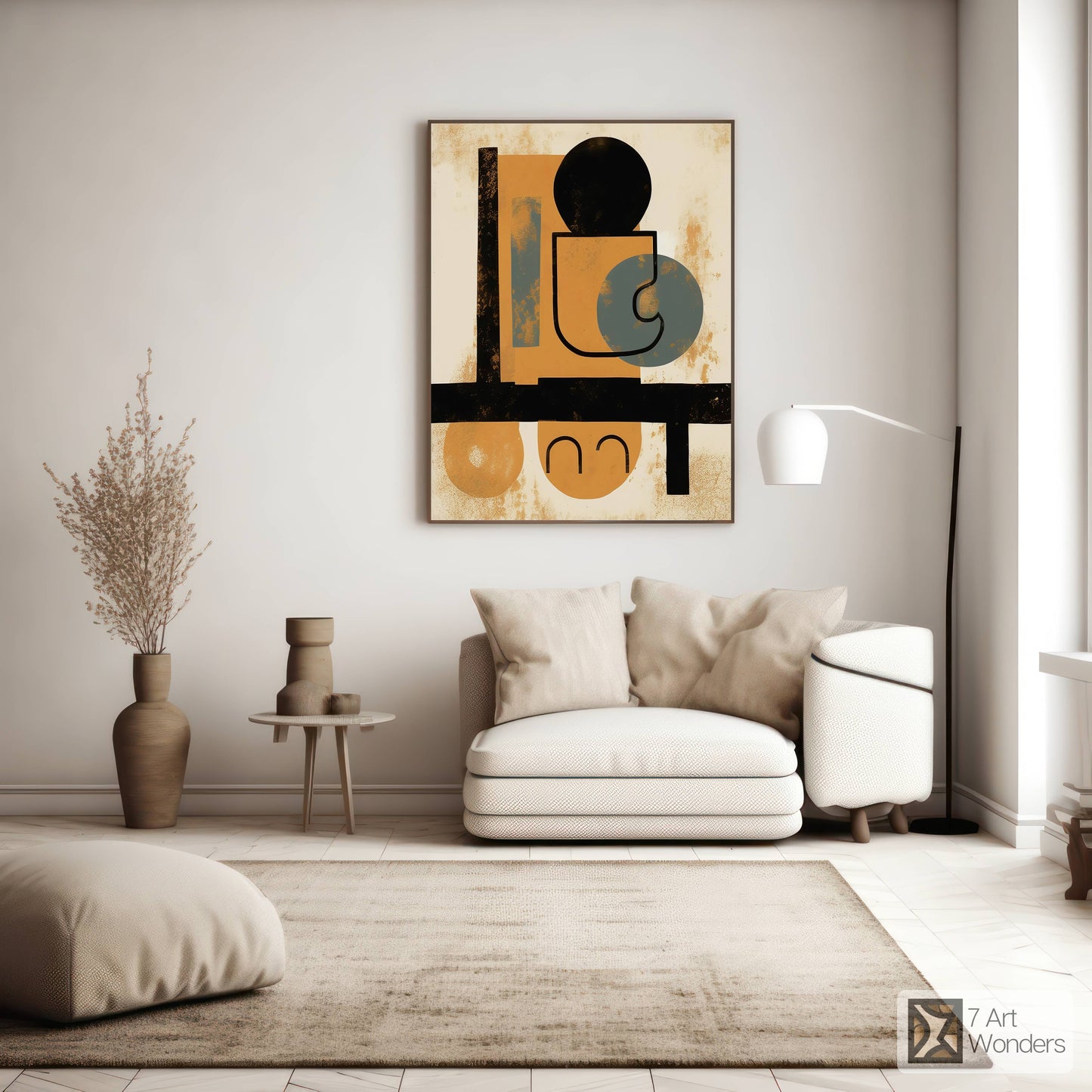 Mid-Century Amber & Cyan Cafe Abstract