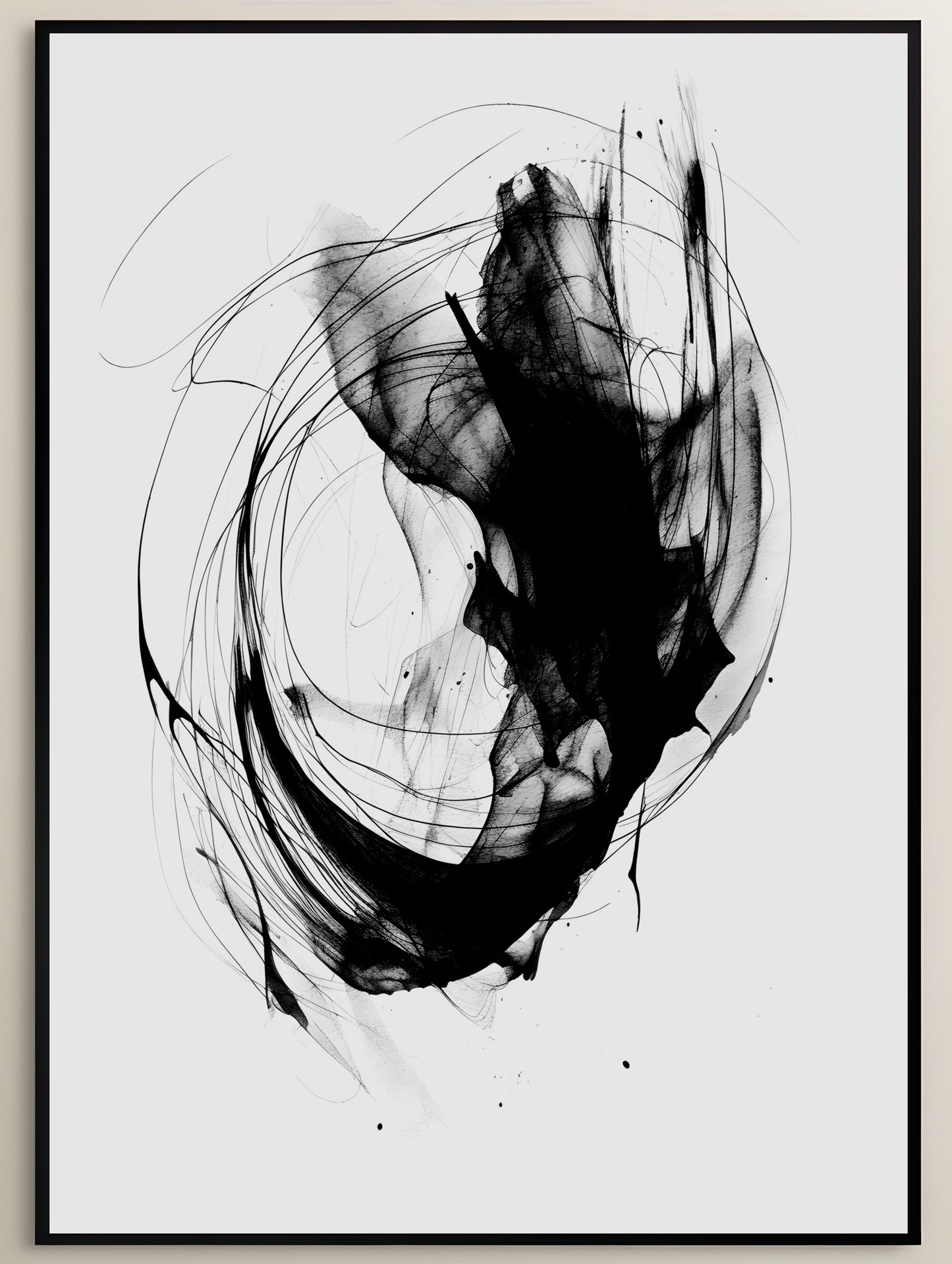 Monochrome Kinetic Ink Swirls Art