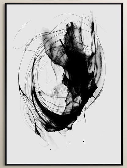 Monochrome Kinetic Ink Swirls Art