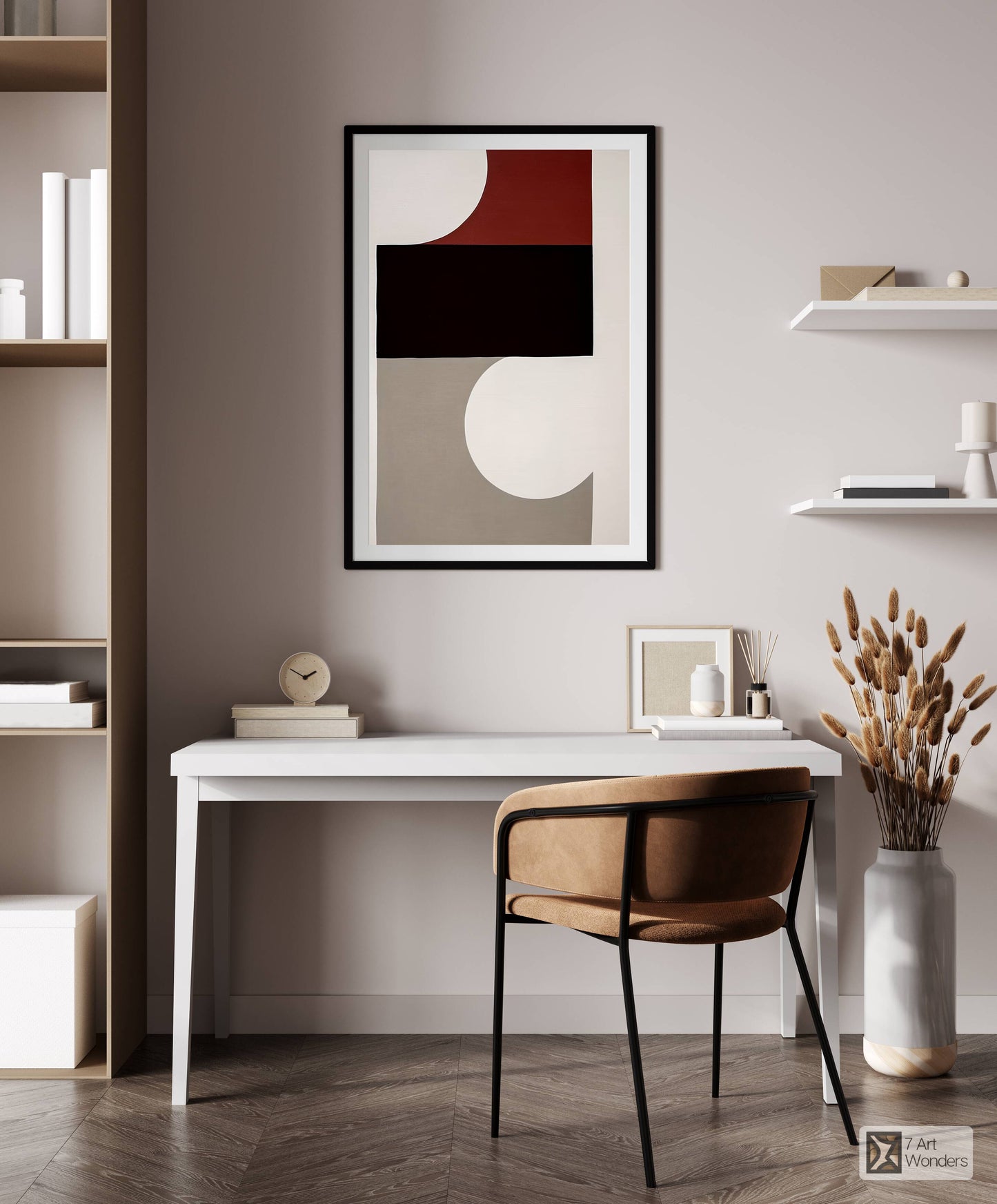 Maroon Minimalist Geometric Shapes Art III