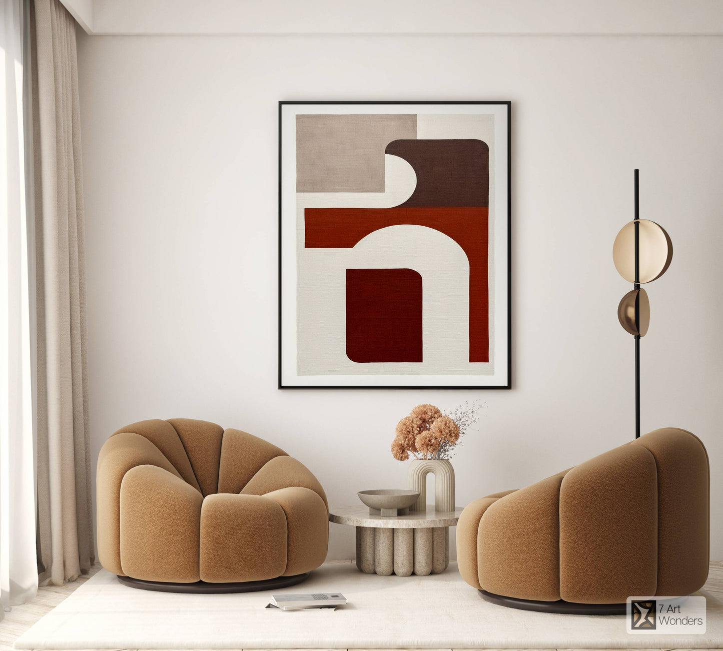 Maroon Minimalist Geometric Shapes Art II