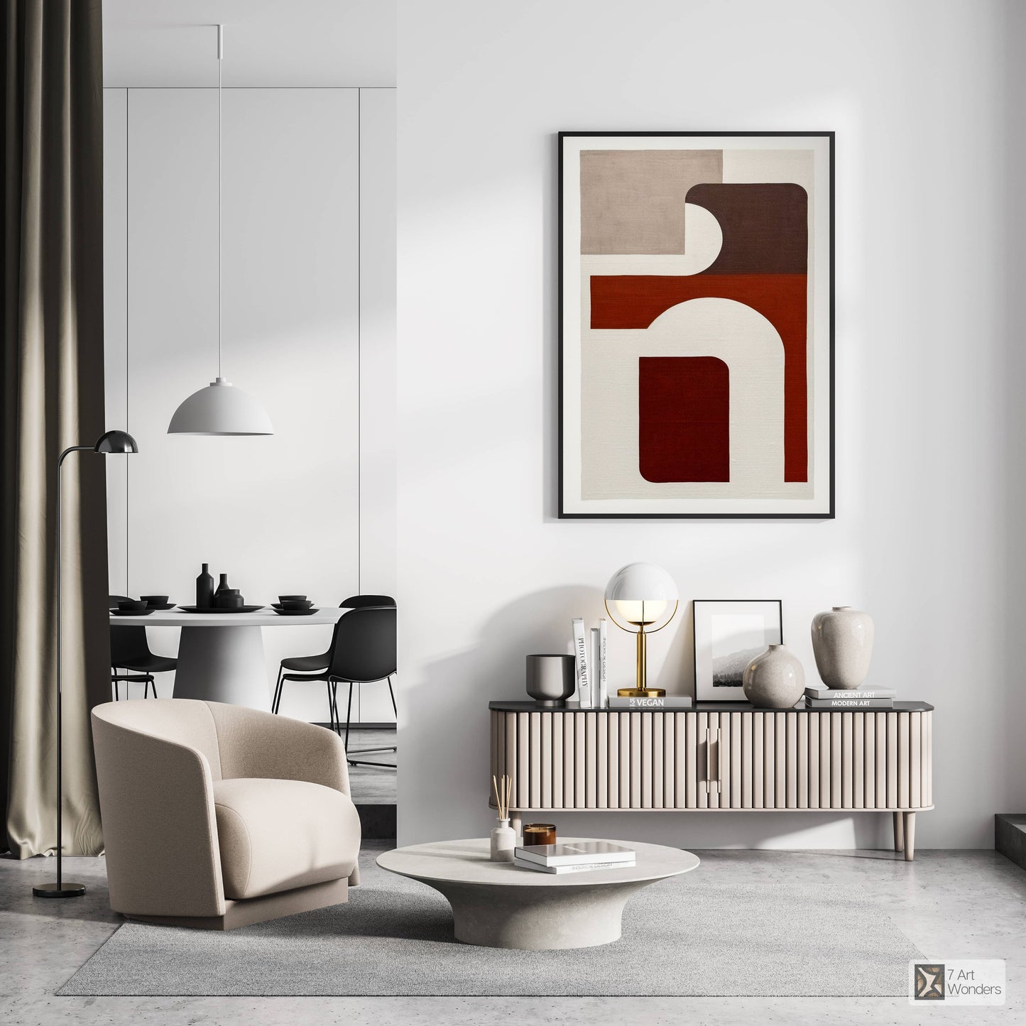 Maroon Minimalist Geometric Shapes Art II