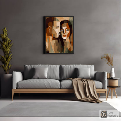 Romantic Cubism Couple Portrait